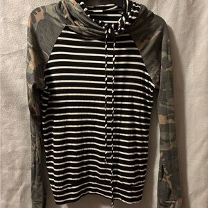 ADORA Black and White Striped Camo Hoodie